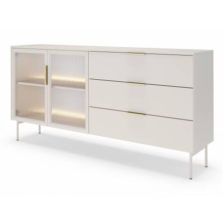 Komoda 180 cm kaszmir z szufladami + LED przeszklona LIMA